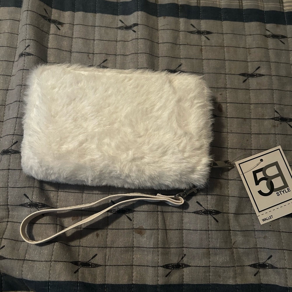 White Faux Fur Wristlet